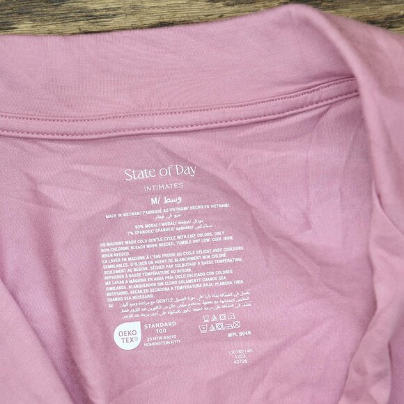 State Of Day Womens Short Sleeve Notched Pajama Shirt Top Berry Purple M - Picture 3 of 3